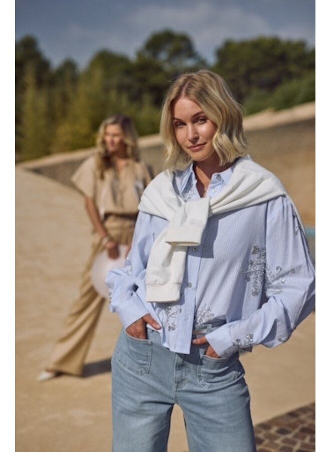 NKS02138 314 Nukus Adora Blouse Stripe Cloudy/Offwhite