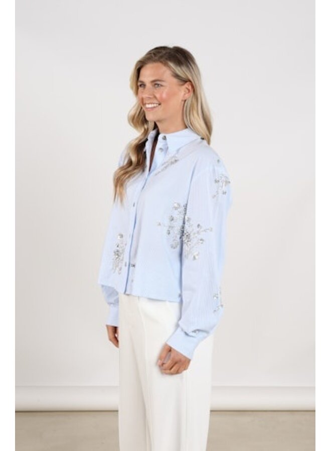 NKS02138 314 Nukus Adora Blouse Stripe Cloudy/Offwhite