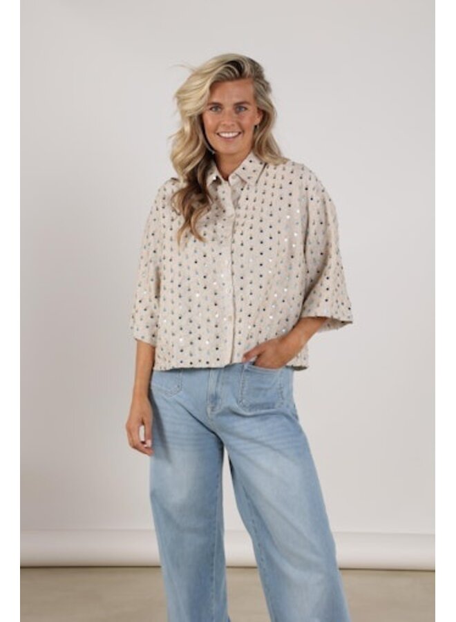 NKS02205 316 Nukus Leena Blouse Paillet Sand/Cloudy