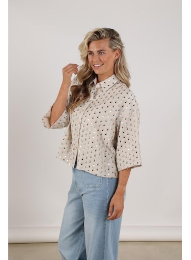 NKS02205 316 Nukus Leena Blouse Paillet Sand/Cloudy
