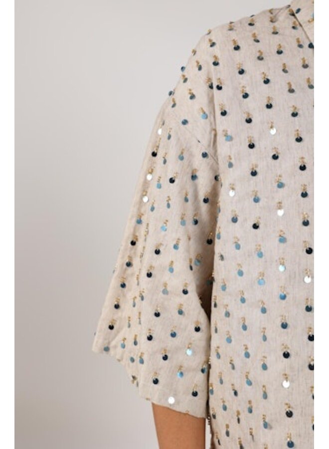 NKS02205 316 Nukus Leena Blouse Paillet Sand/Cloudy