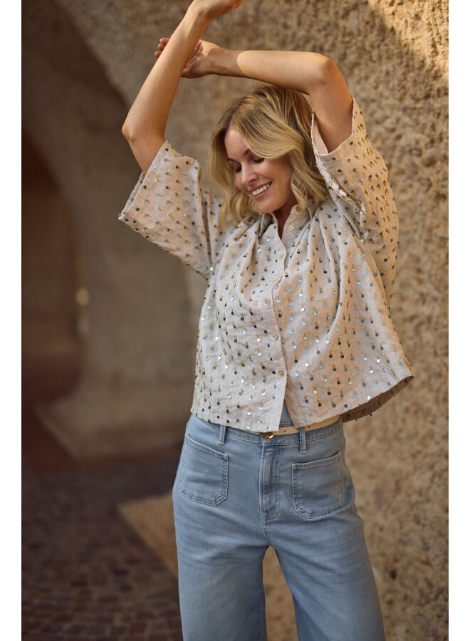 NKS02205 316 Nukus Leena Blouse Paillet Sand/Cloudy