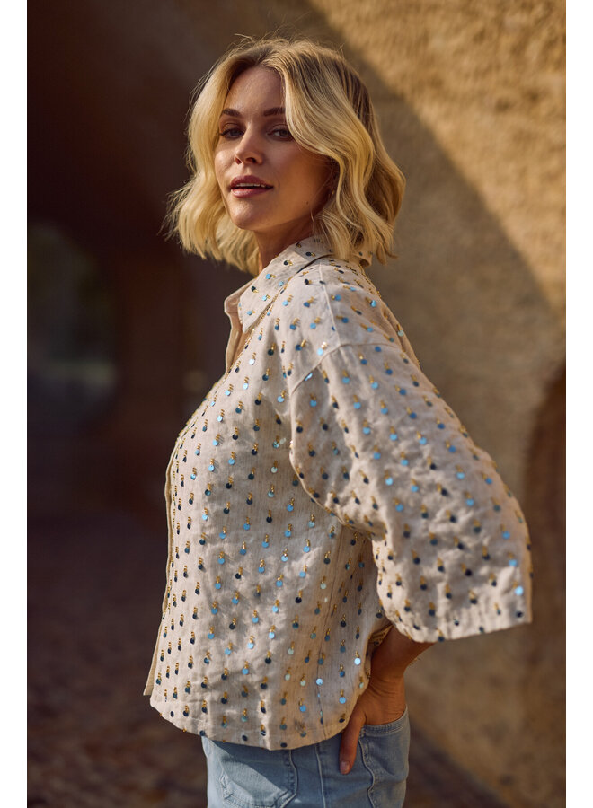 NKS02205 316 Nukus Leena Blouse Paillet Sand/Cloudy