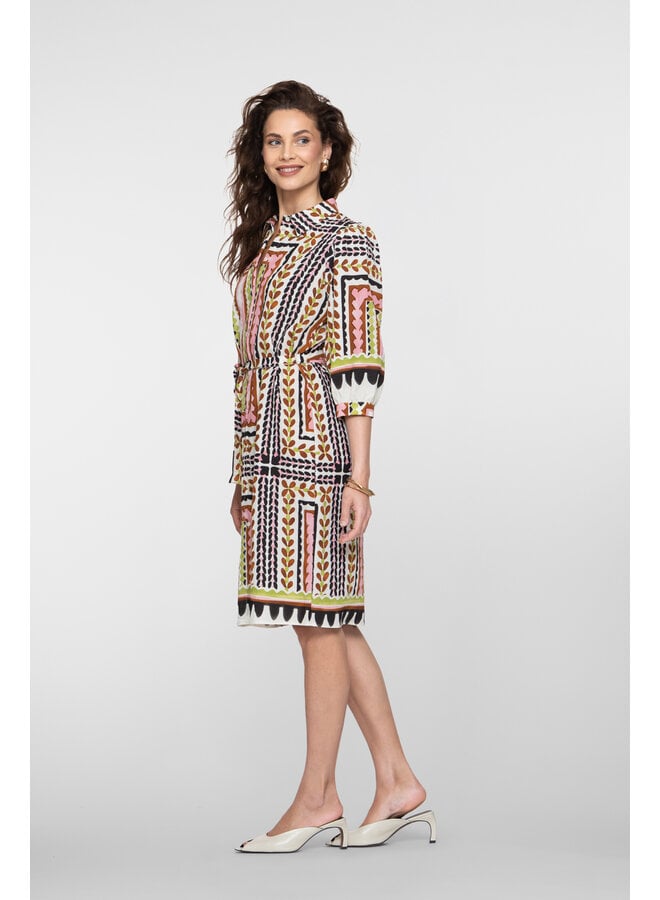 67105-20 718 Geisha dress ecru/pink/cactus