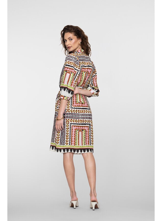 67105-20 718 Geisha dress ecru/pink/cactus