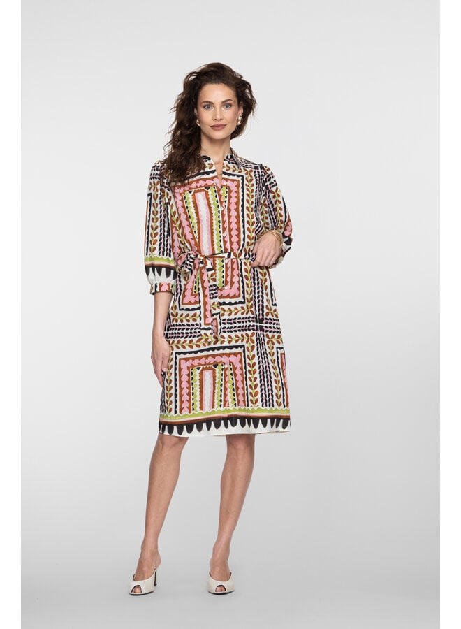 67105-20 718 Geisha dress ecru/pink/cactus