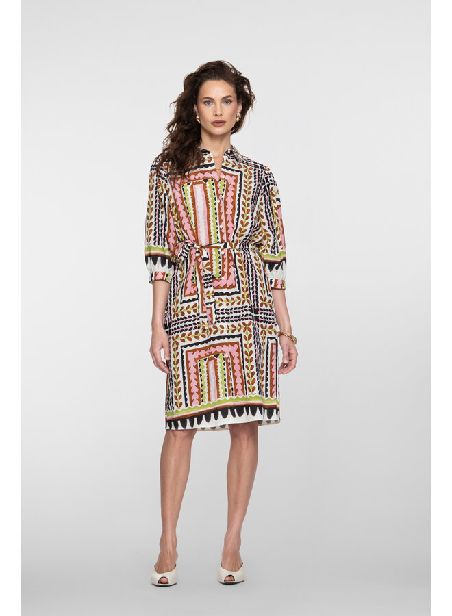 67105-20 718 Geisha dress ecru/pink/cactus