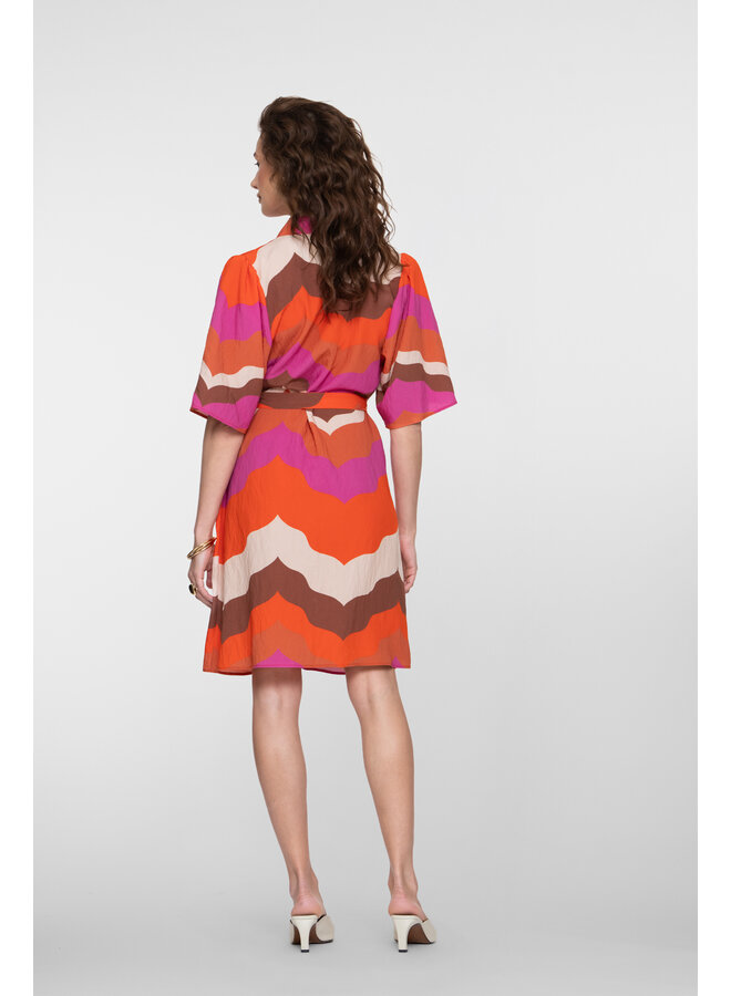 67103-20 718 Geisha dress ecru/brown/cassis