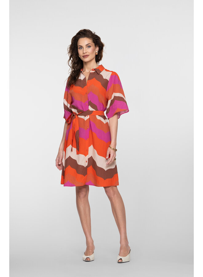 67103-20 718 Geisha dress ecru/brown/cassis