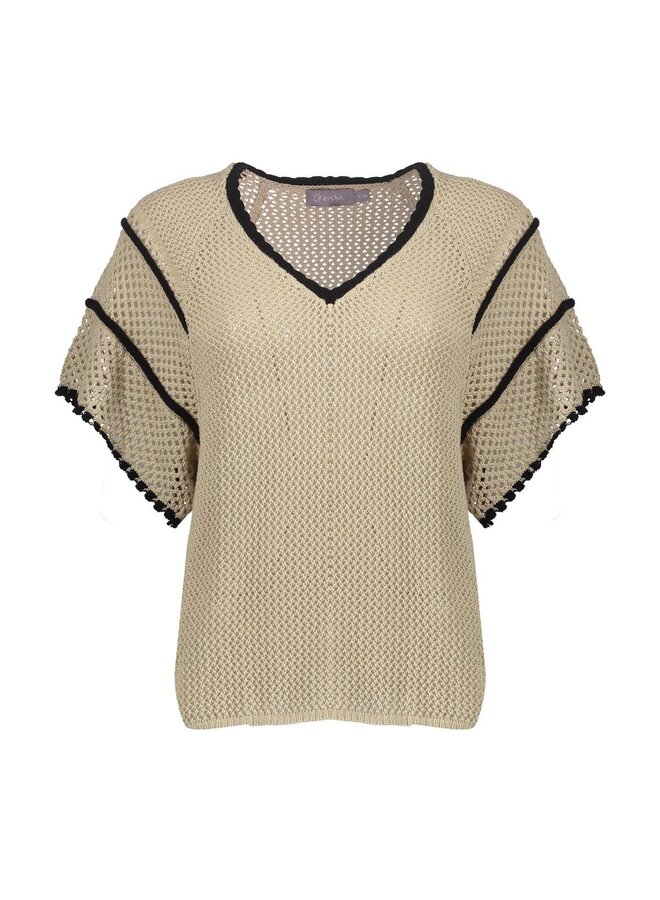 64050-23 721 Geisha Pullover raglan V-neck light sand/black