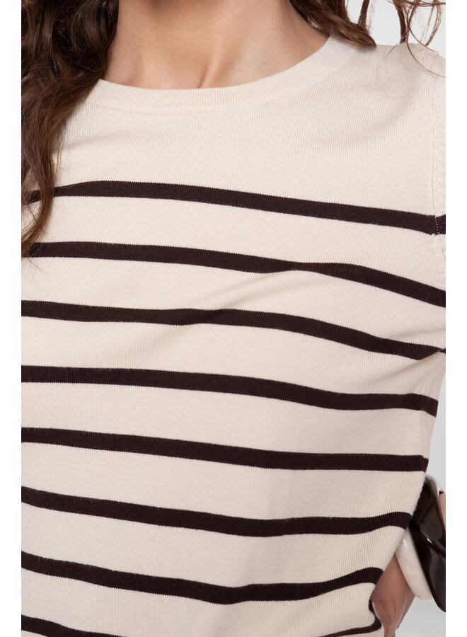 64011-10 010 Geisha Pull short sleeves stripes off-white/brown
