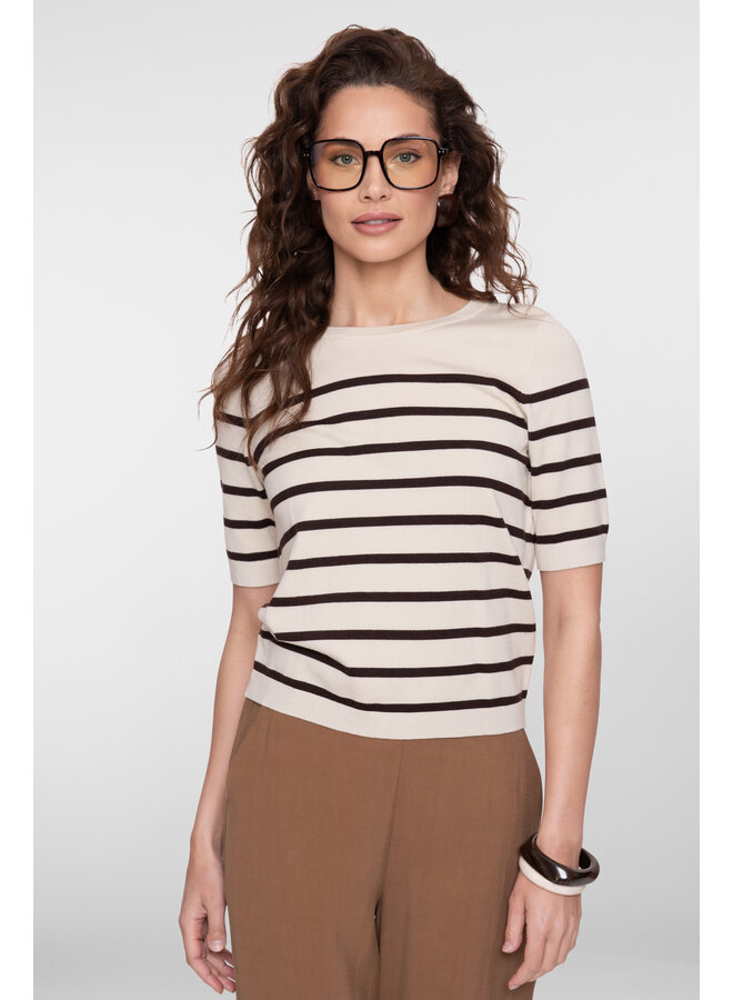 64011-10 010 Geisha Pull short sleeves stripes off-white/brown