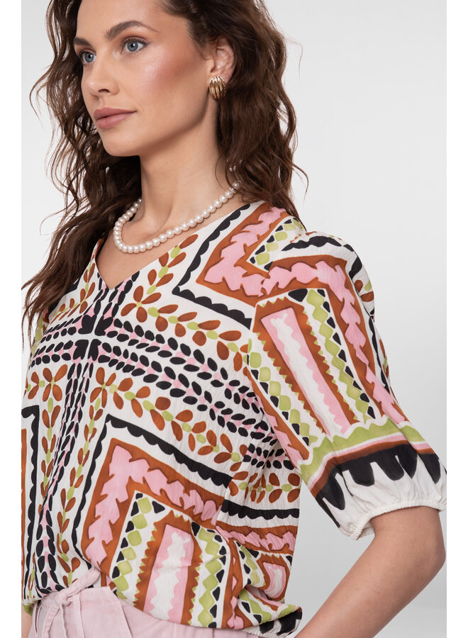 63255-20 718 Geisha top ecru/pink/cactus