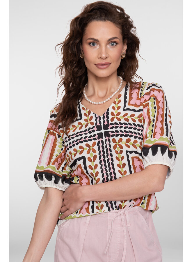 63255-20 718 Geisha top ecru/pink/cactus