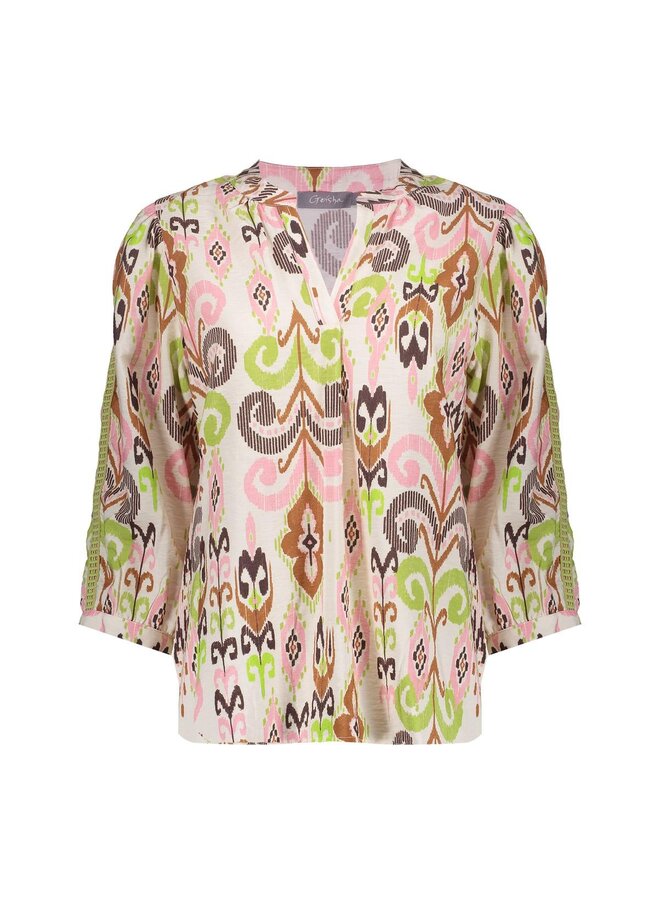 63218-20 718 Geisha blouse ecru/camel/cactus