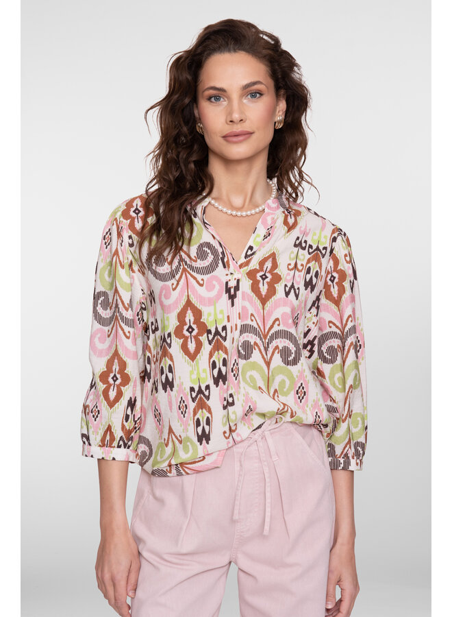 63218-20 718 Geisha blouse ecru/camel/cactus