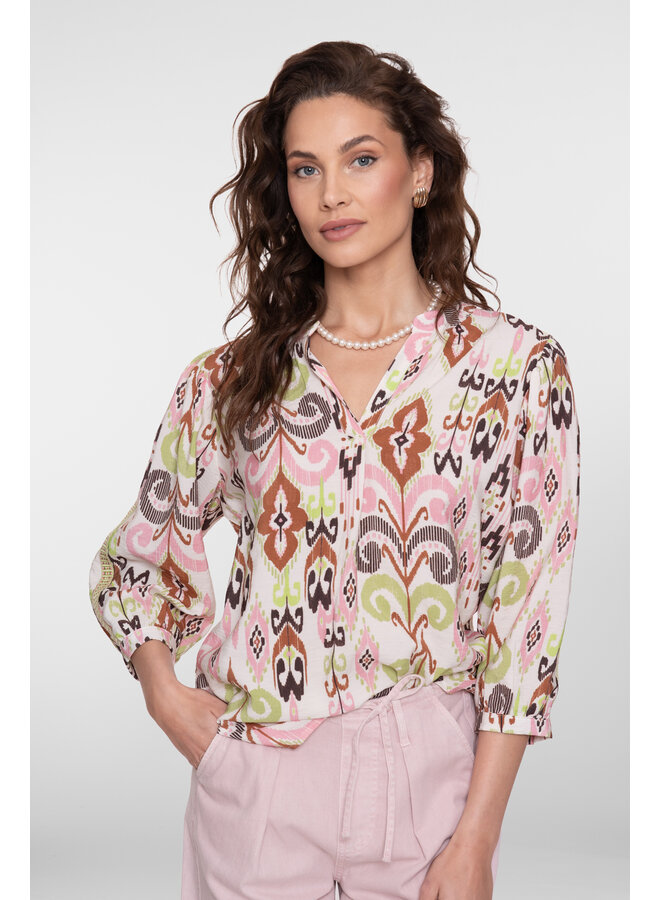 63218-20 718 Geisha blouse ecru/camel/cactus