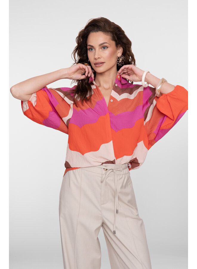 63216-20 718 Geisha blouse ecru/brown/cassis