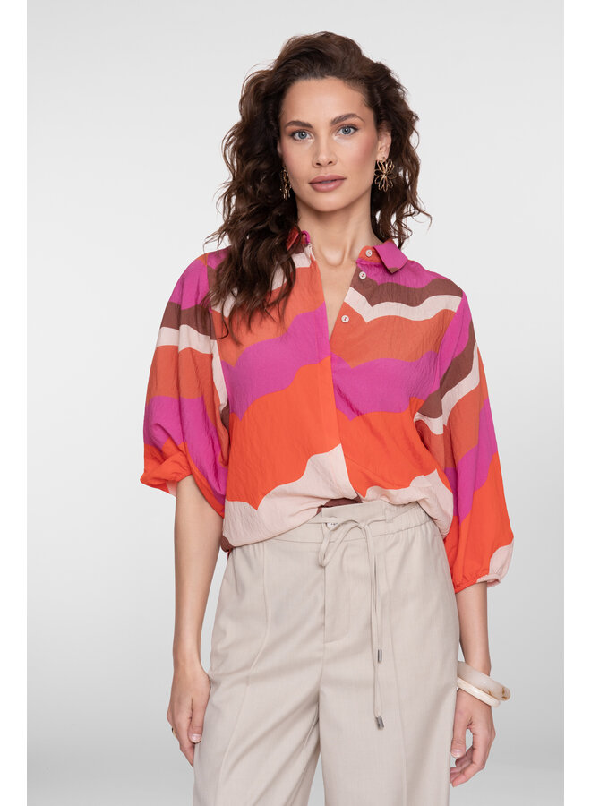 63216-20 718 Geisha blouse ecru/brown/cassis