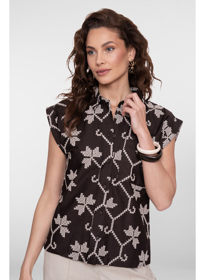 63212-20 750 Geisha blouse chocolate brown/sand