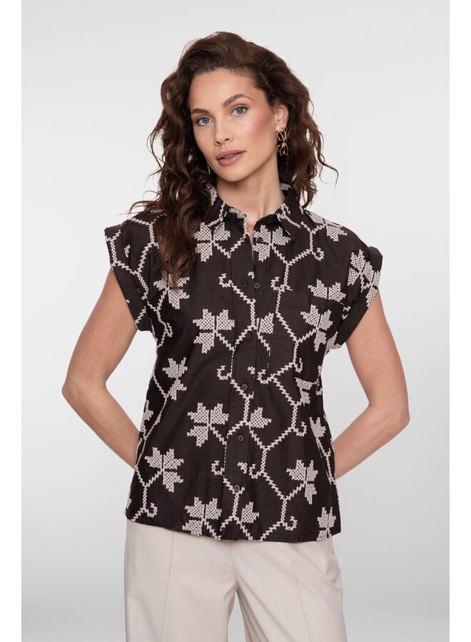 63212-20 750 Geisha blouse chocolate brown/sand