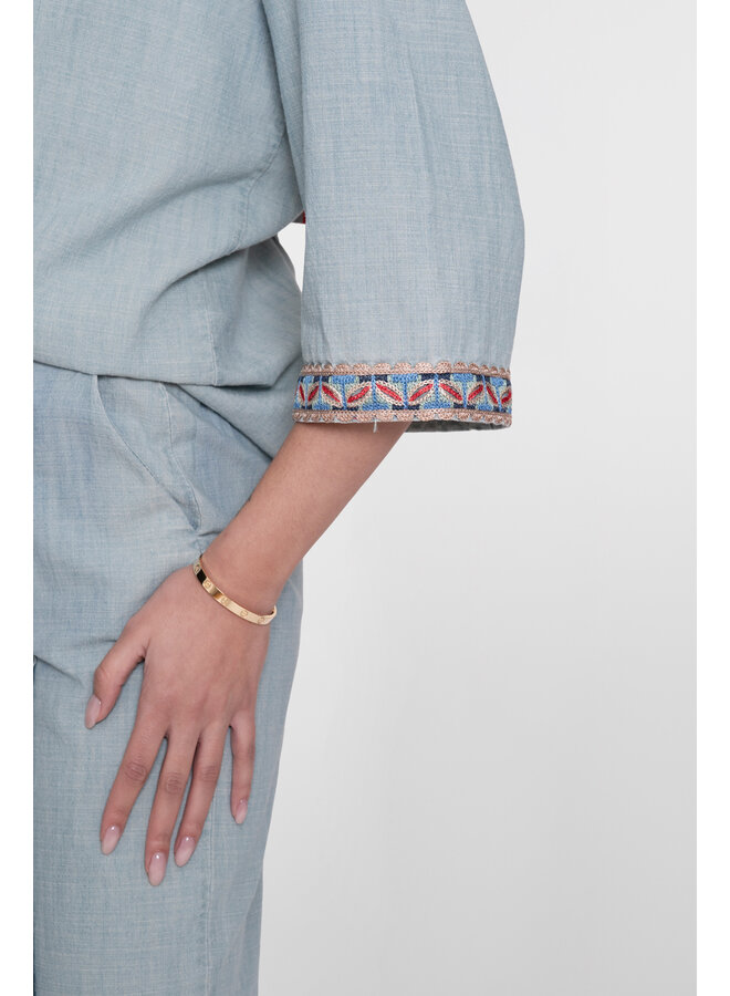 63161_70 635 Geisha Blouse chambray with tape jeansblue