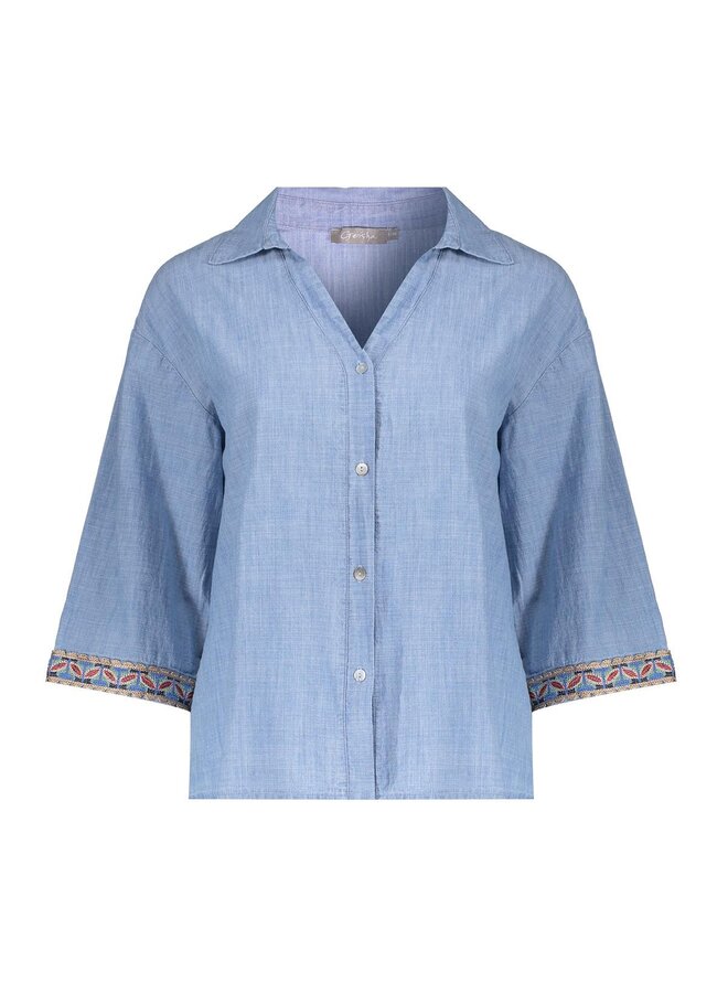 63161_70 635 Geisha Blouse chambray with tape jeansblue