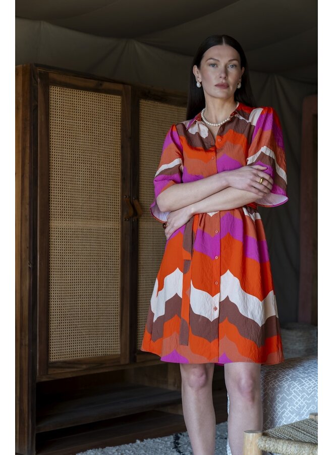 67103-20 718 Geisha dress ecru/brown/cassis