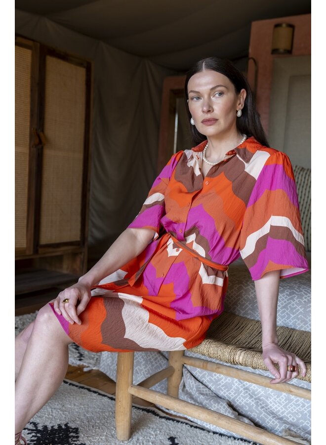 67103-20 718 Geisha dress ecru/brown/cassis