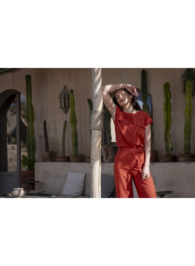 64082-70 743 Geisha Pullover lurex sleeveless stone red/gold