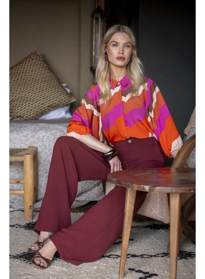 63216-20 718 Geisha blouse ecru/brown/cassis