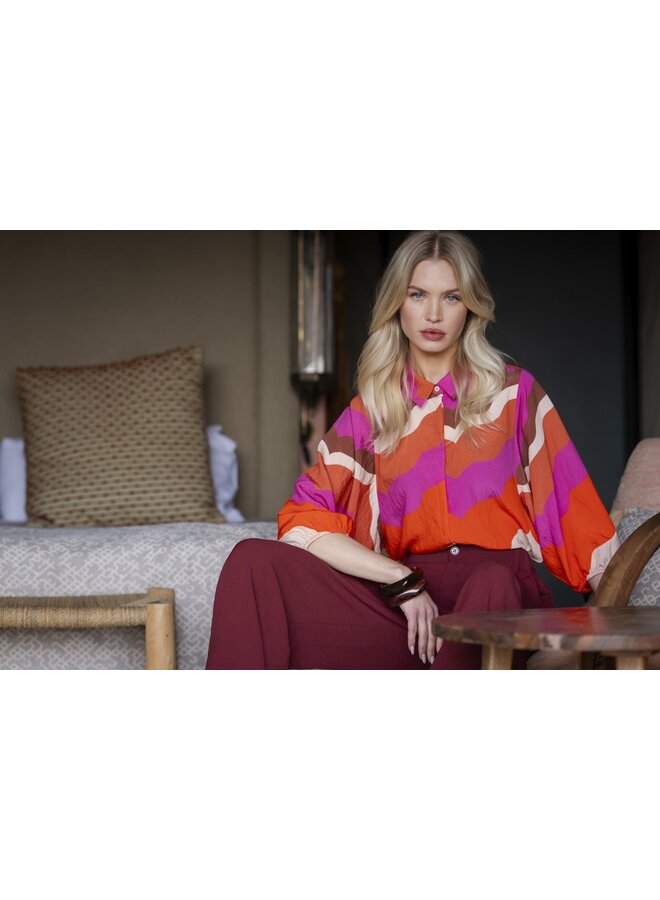 63216-20 718 Geisha blouse ecru/brown/cassis