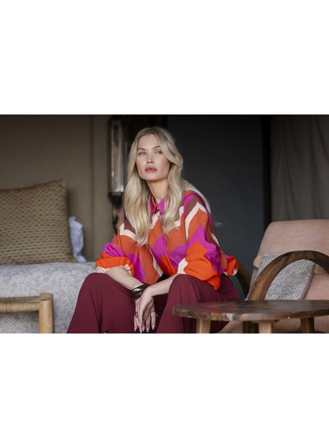 63216-20 718 Geisha blouse ecru/brown/cassis