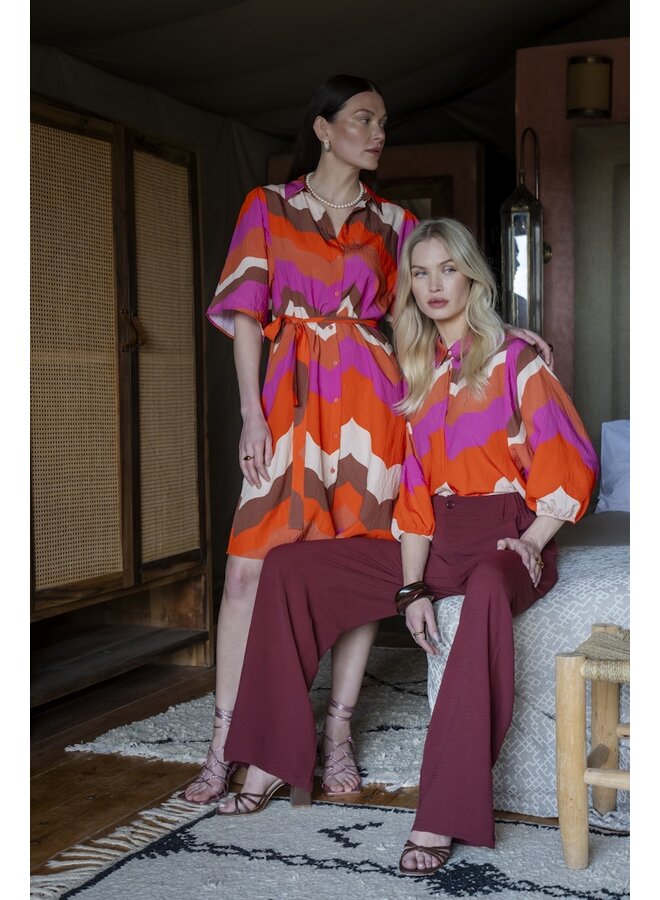 63216-20 718 Geisha blouse ecru/brown/cassis