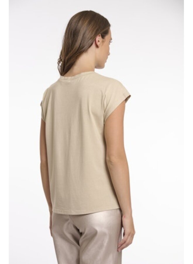 Kristel.7002622 Rino&Pelle Cap sleeve top with rounded neckline  Light bark