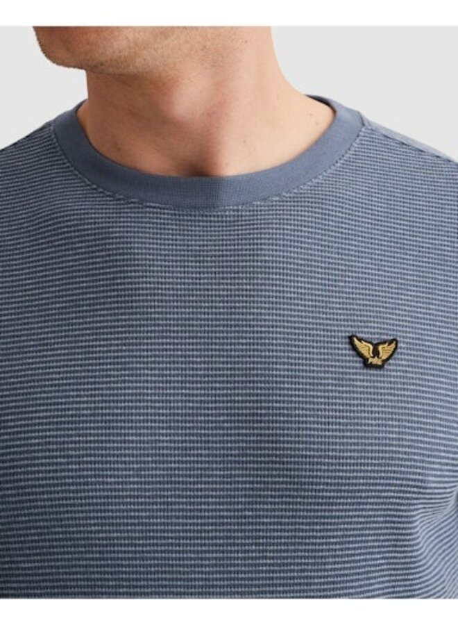 PTSS2603569 5052 PME Legend Short sleeve r-neck two tone textured stripe Bijou Blue