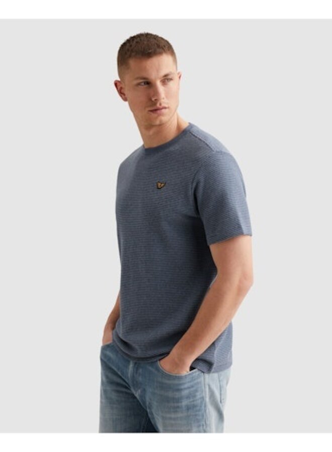 PTSS2603569 5052 PME Legend Short sleeve r-neck two tone textured stripe Bijou Blue