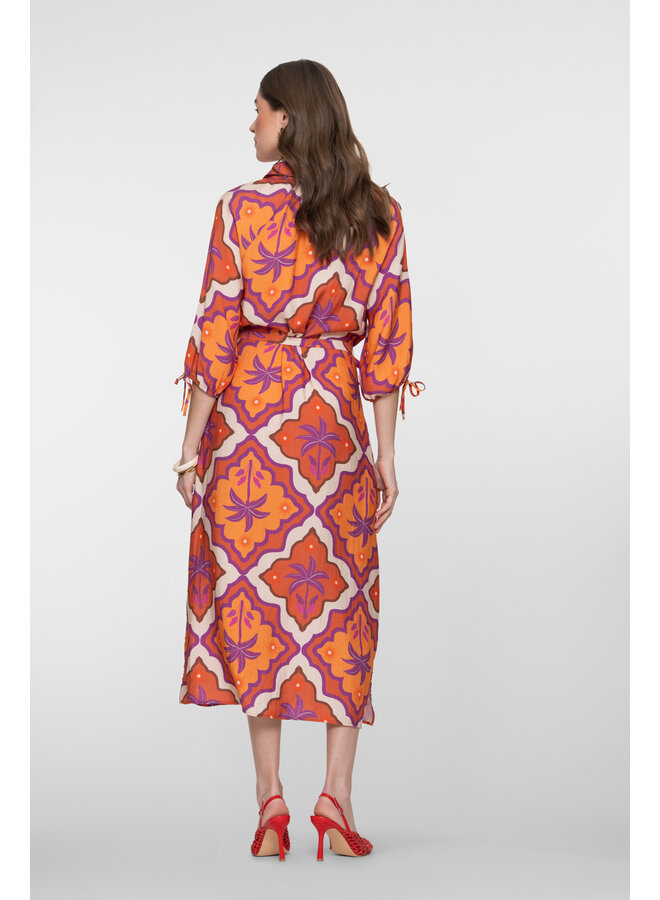67104-20 718 Geisha dress ecru/mango/purple