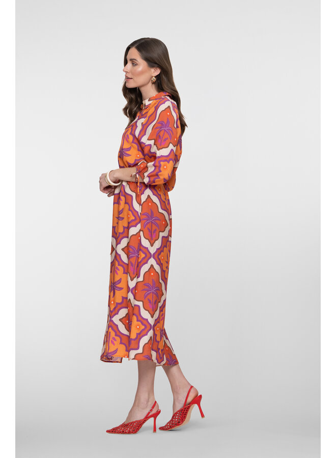 67104-20 718 Geisha dress ecru/mango/purple