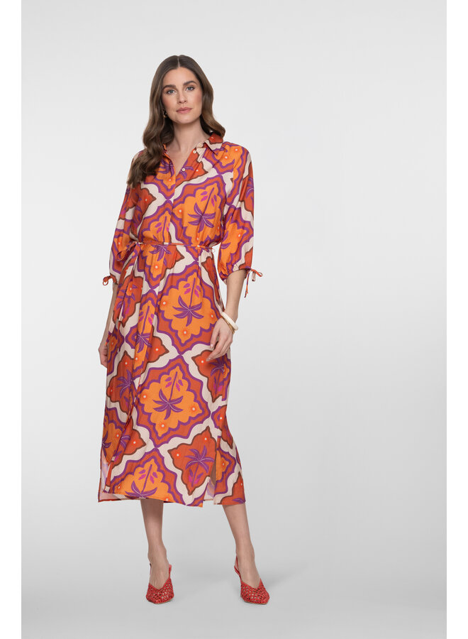 67104-20 718 Geisha dress ecru/mango/purple