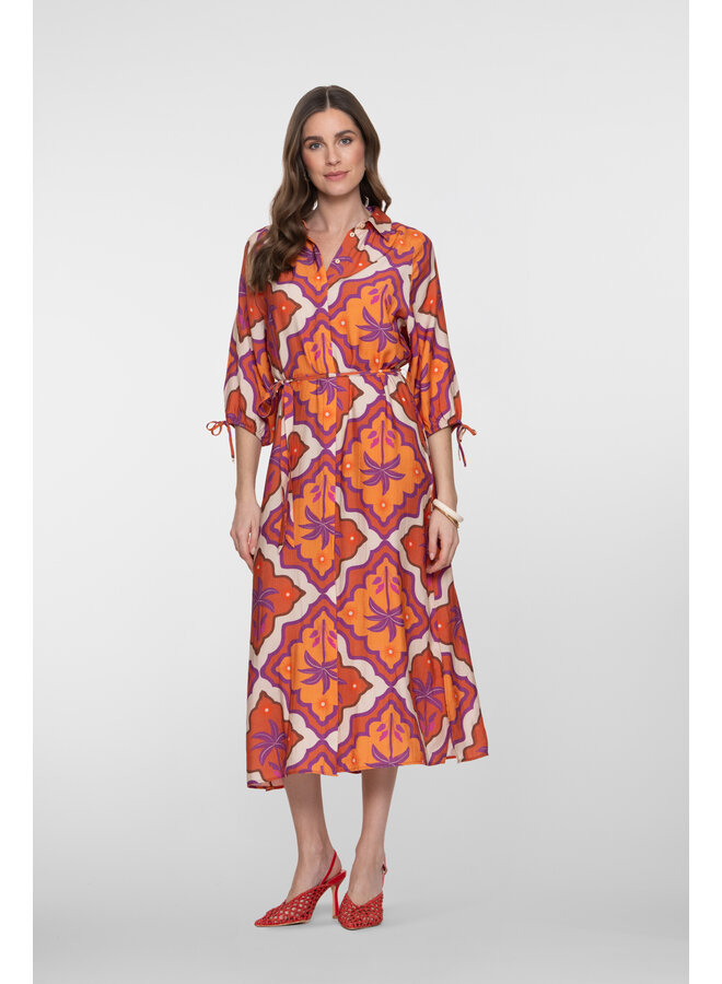 67104-20 718 Geisha dress ecru/mango/purple