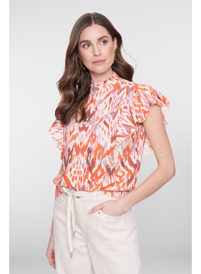 63260-20 718 Geisha top ecru/mandarine red/lila