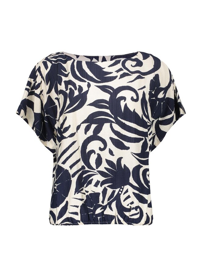 63236-26 675 Geisha Top flower bi-color navy/off-white