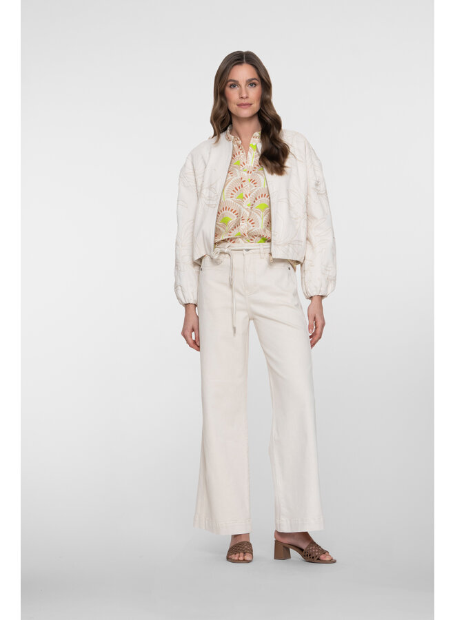 61013-10 718 Geisha Jeans wide linen mix ecru raw linen mix