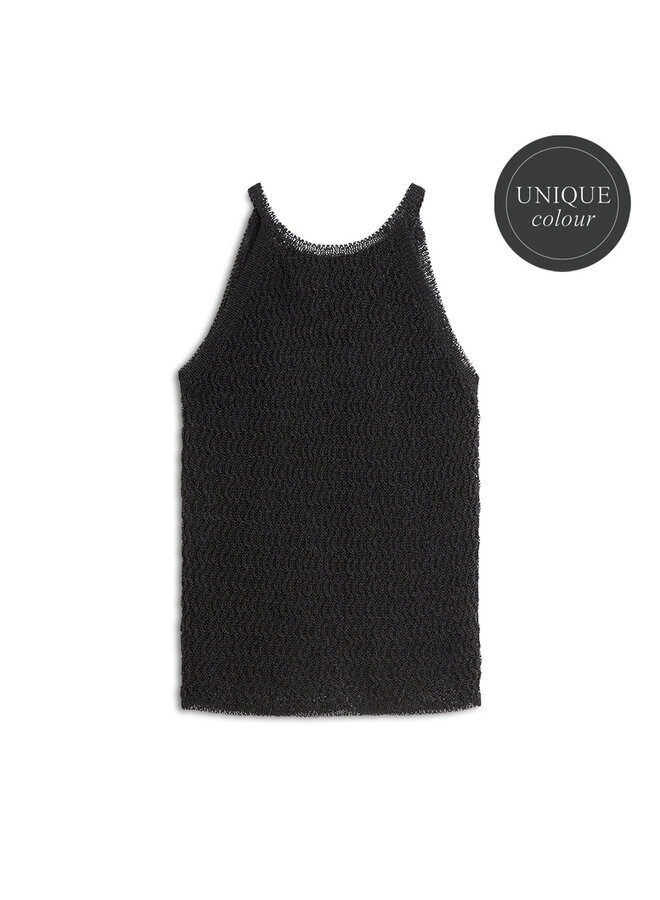 7s7981-70062 990 Summum Top halter Shiny cord yarn knit  Black