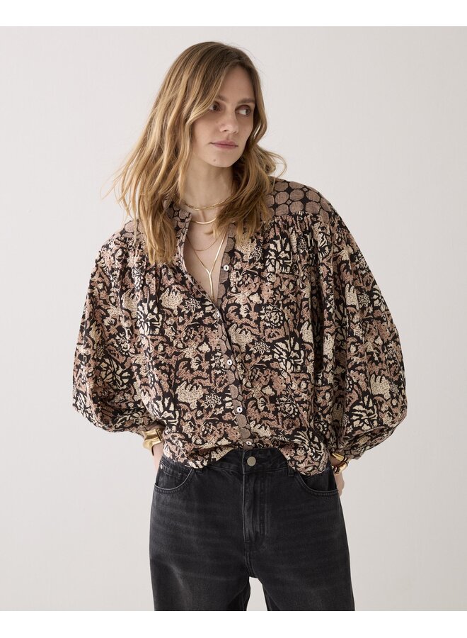 2s2925-12314 990 Summum Blouse Blockprint black  Black