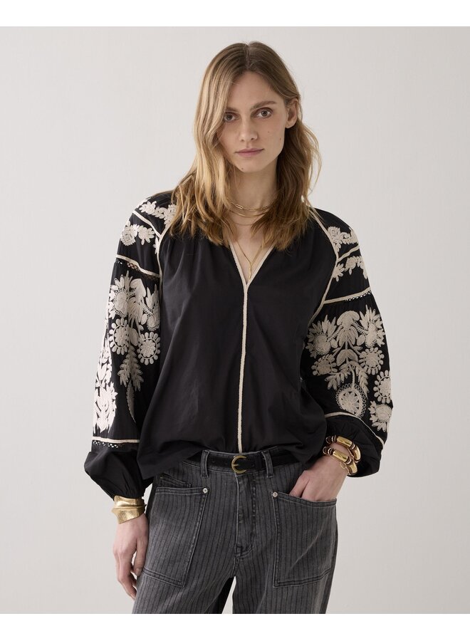 2s3363-12420 990 Summum Top sleeve Embroidered cambric cotton  Black