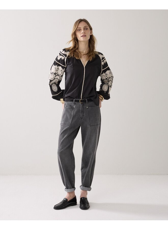 2s3363-12420 990 Summum Top sleeve Embroidered cambric cotton  Black