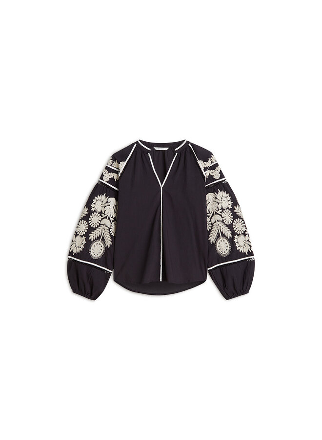 2s3363-12420 990 Summum Top sleeve Embroidered cambric cotton  Black