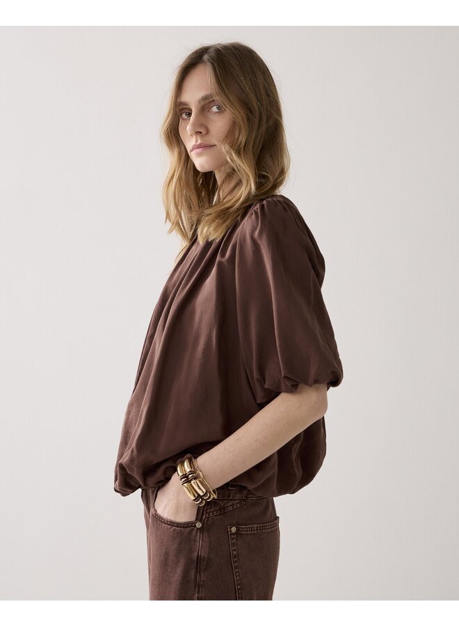 2s3442-12370 713 Summum Top balloon sleeves Viscose cotton  Coffee